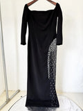 Newest 2026 Designer Vestido Women's Diamonds Beaded Slash Neck Off The Shoulders Patchwork Gauze Long Maxi Dress