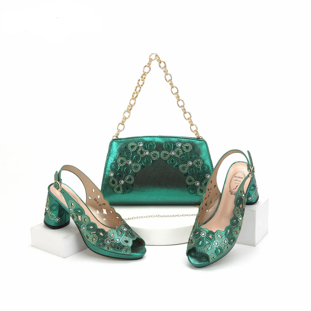 Hollwo Design Peep Toe High Heel Ladies Shoes Matching Bag Set