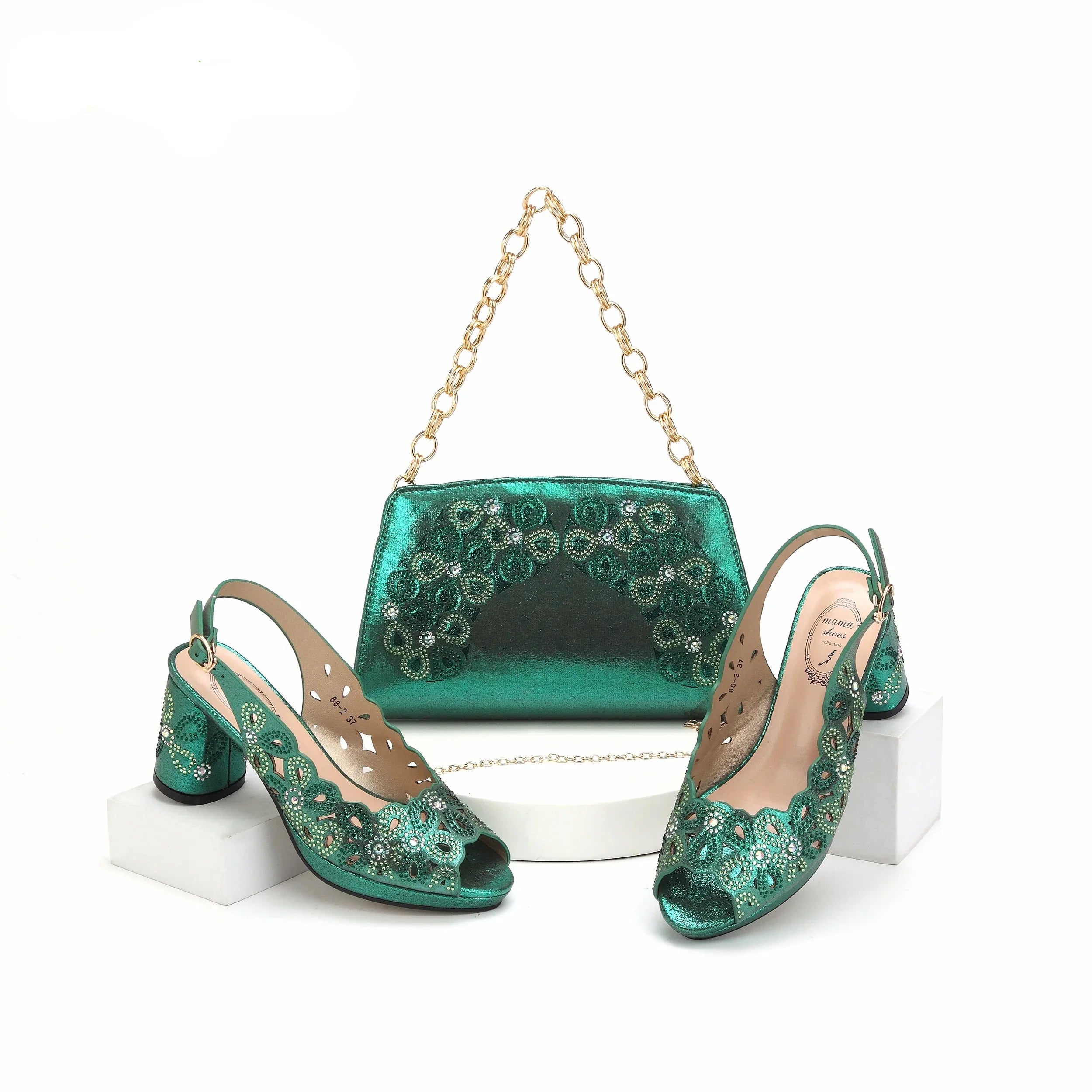Hollwo Design Peep Toe High Heel Ladies Shoes Matching Bag Set