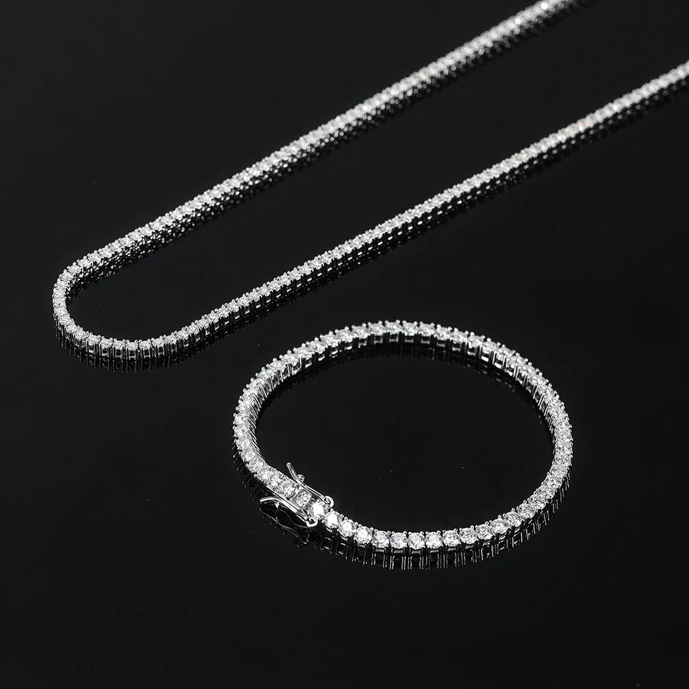 Classic Moissanite Diamond Tennis Necklace for Women 2/3/4mm 925 Silver Original GRA Certified Clavicle Chain MON01