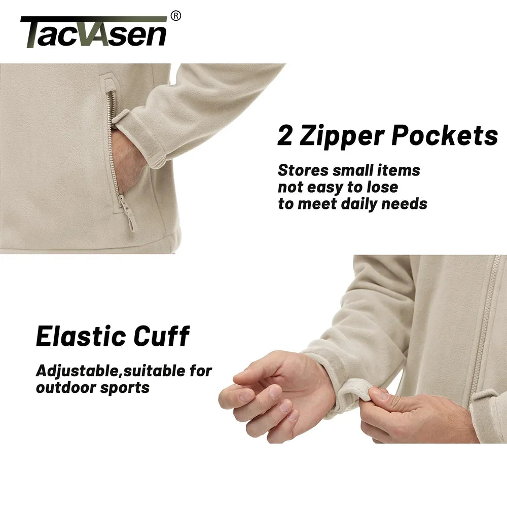 TACVASEN Winter Fleece Jackets Mens Full Zip Stand Up Work Jacket Coats Zipper Pockets Hiking Jacket Outdoor Windbreaker