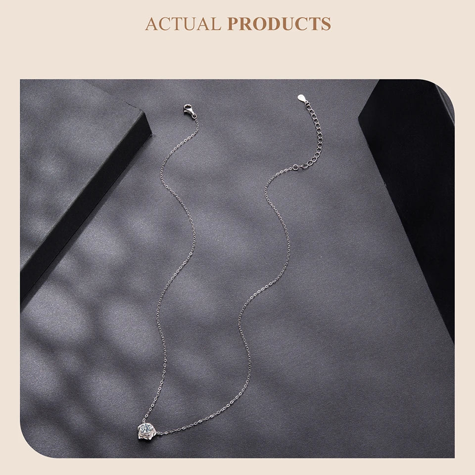 0.5CT Moissanite Rose Flower Pendant Necklace 925 Sterling Silver Round Cut Diamond O-Chain for Women Valentine's Day