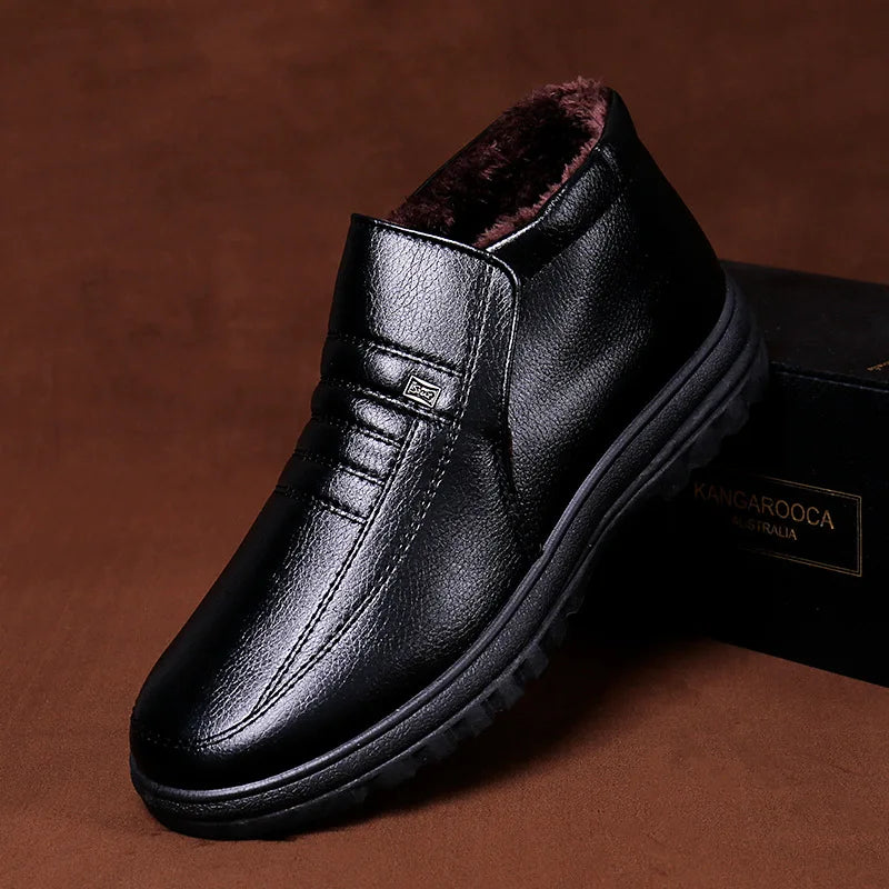 2023plus Size Winter Waterproof Men's Casual Leather Shoes Flannel High Top Slip-on Warm Winter Shoes for Mens Work Shoes