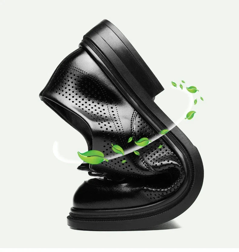 New Lace Designer Derby Shoes for Man Hallow Breathable Business Casual Leather Shoes Male Summer Autumn Fashion Dress Shoe Man