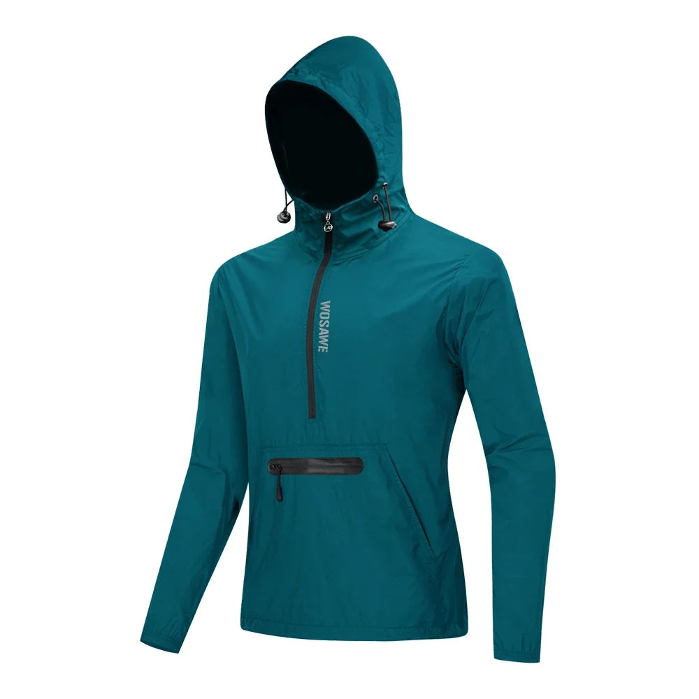Spring Men Bike Windbreaker Water Repellent Half Zip Jacket Pullover Packable Windproof Hooded Cycling Jacket