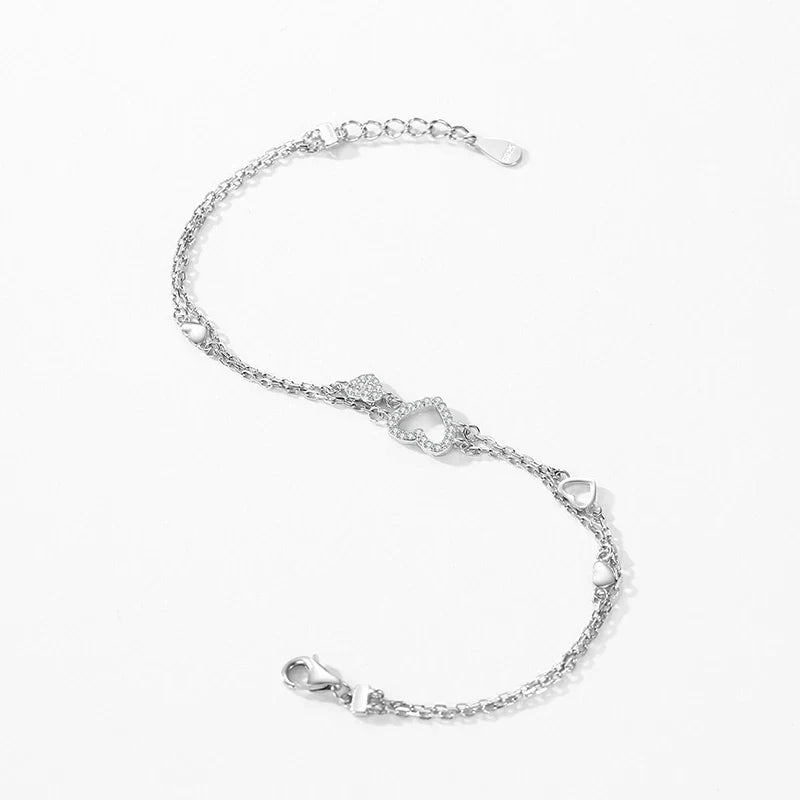 925 Sterling Silver Romantic Heart Bracelet Original Design Dazzling Clear CZ Bracelet For Women Silver Fine Jewelry