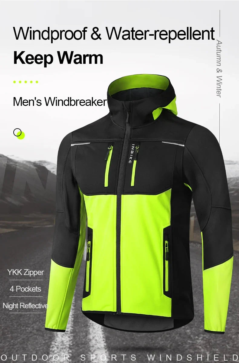 Winter Cycling Jackets Man Warm Thermal Windbreaker for Men Hooded MTB Bike Jackets for Riding Windproof Bicycle Clothing