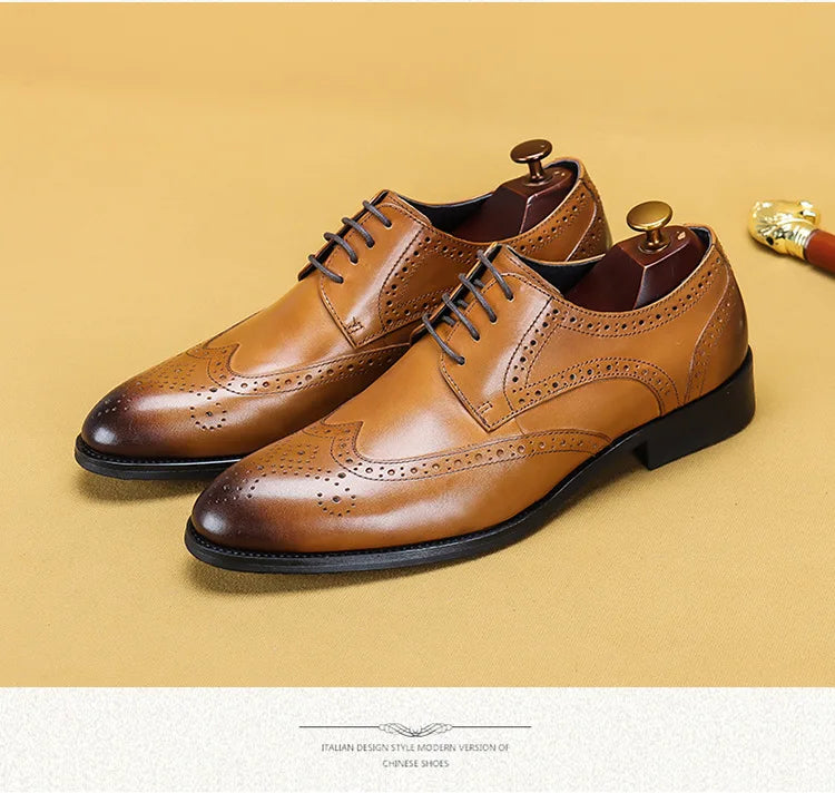 New Men Dress Handmade Shoes Genuine Leather Male Oxford Italian Classic Vintage Lace-up Men's Brogue Shoes Oxford