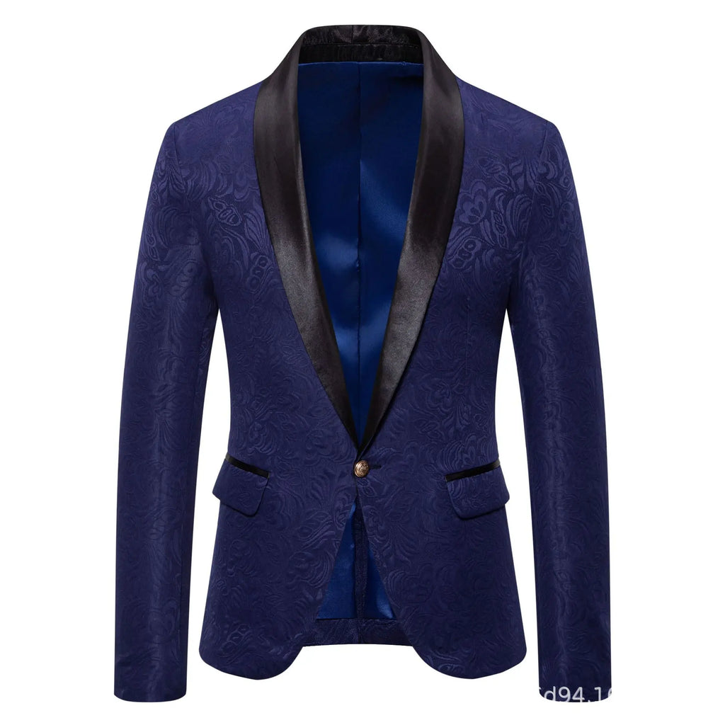 Men's Red Long-sleeved Suit Jacket, Black Collar Single-button Formal Coat, Available in Blue, Purple, Green, and White Blazers