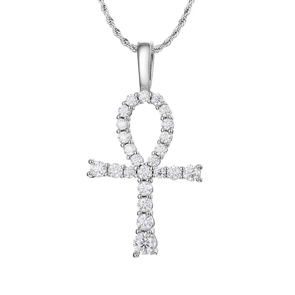 D VVS1 Moissanite Cross Pendant Necklace Full Diamond with GRA Wedding Party Jewelry Rope Chain Necklaces for Women Man