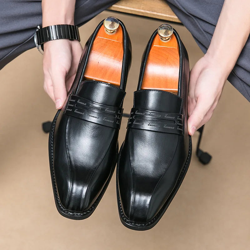 Men's Large Size Thick Bottom Heightening Painted Surface Slip-On Loafers Shoes with Rubber Sole And Ultra Leather Material