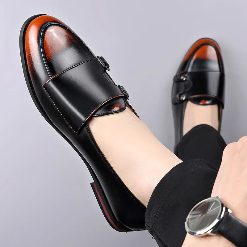 Spring Summer New Cow Leather Shoes for Men Buckle Designer Loafers Male Solid Color Big Size Fashion Business Casual Shoes Man