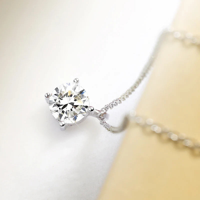 0.3-3CT D Color Moissanite Necklace for Women Classic 4-claws Pendant Sparkling S925 Sterling Silver Lab Diamond Chain