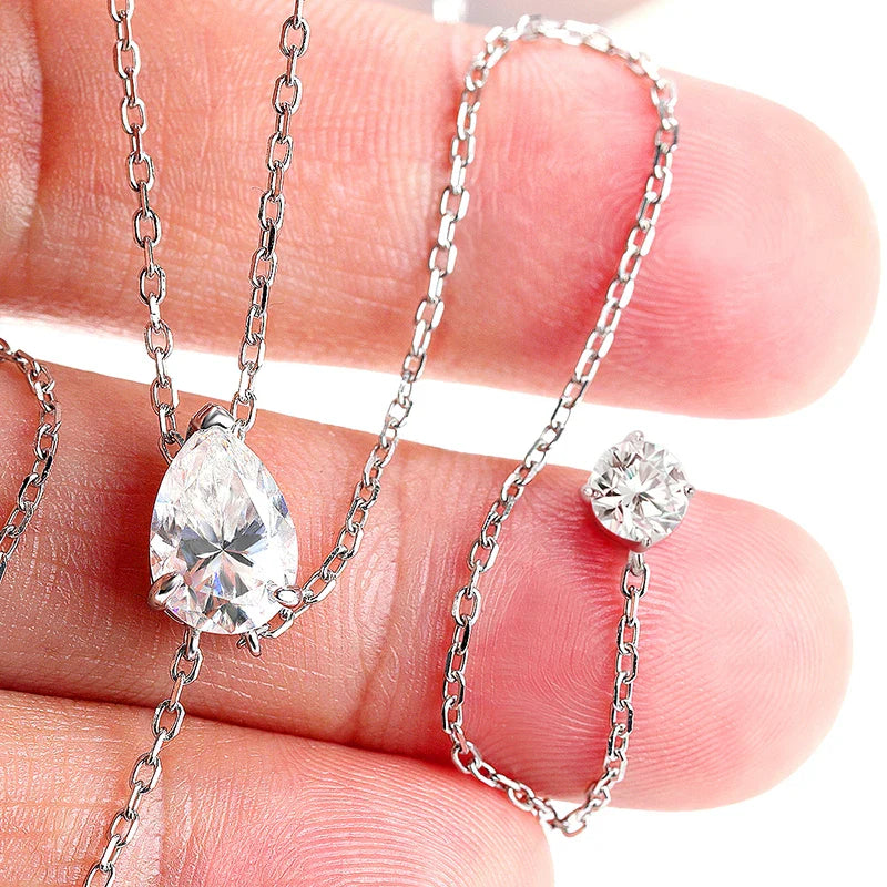 1-2CT Pear Cut Moissanite Long Necklace for Women Luxury Jewelry Female Neck Chain Solid Silver 925 Pendant Lab Diamond