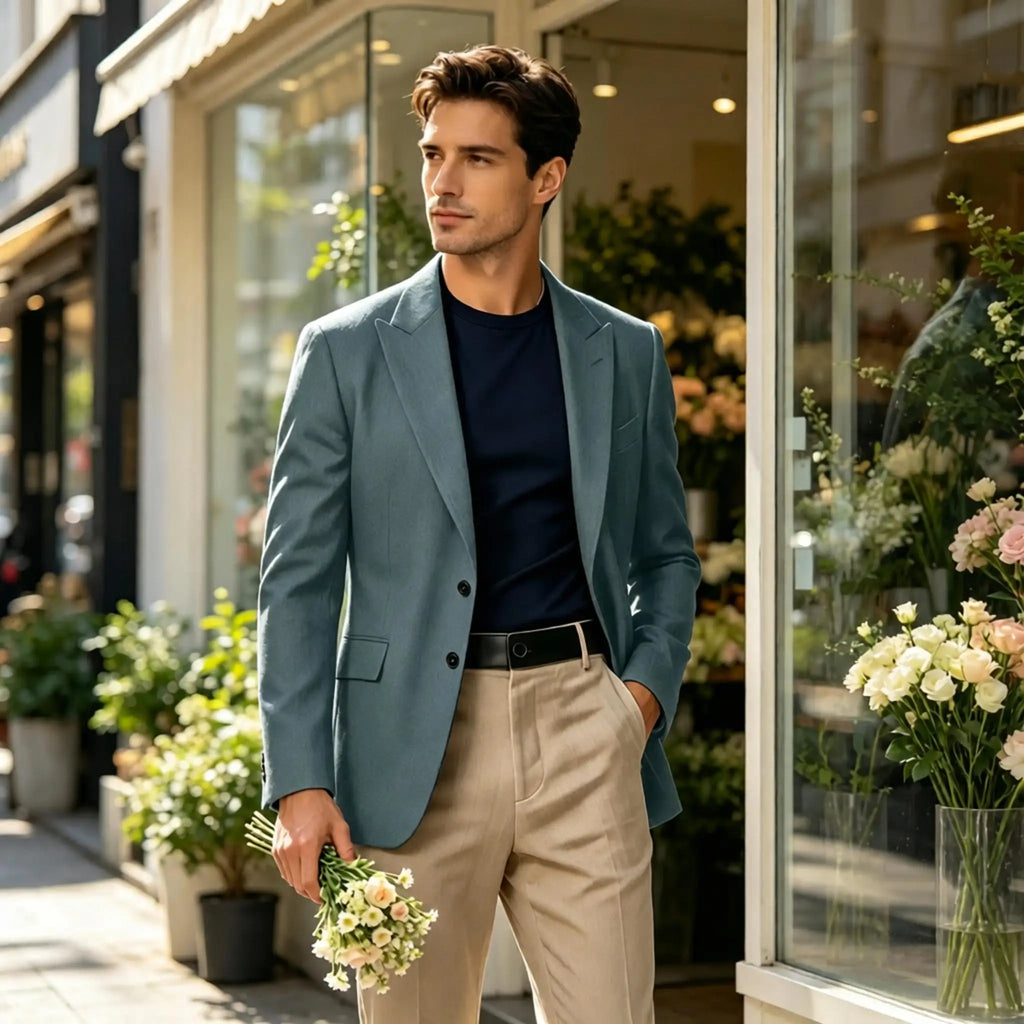 Men Blazer Jacket Single Breasted Notched Lapel Slim Fit Casual Business Suit Jacket Office Daily Wear Gentleman Sport Coat