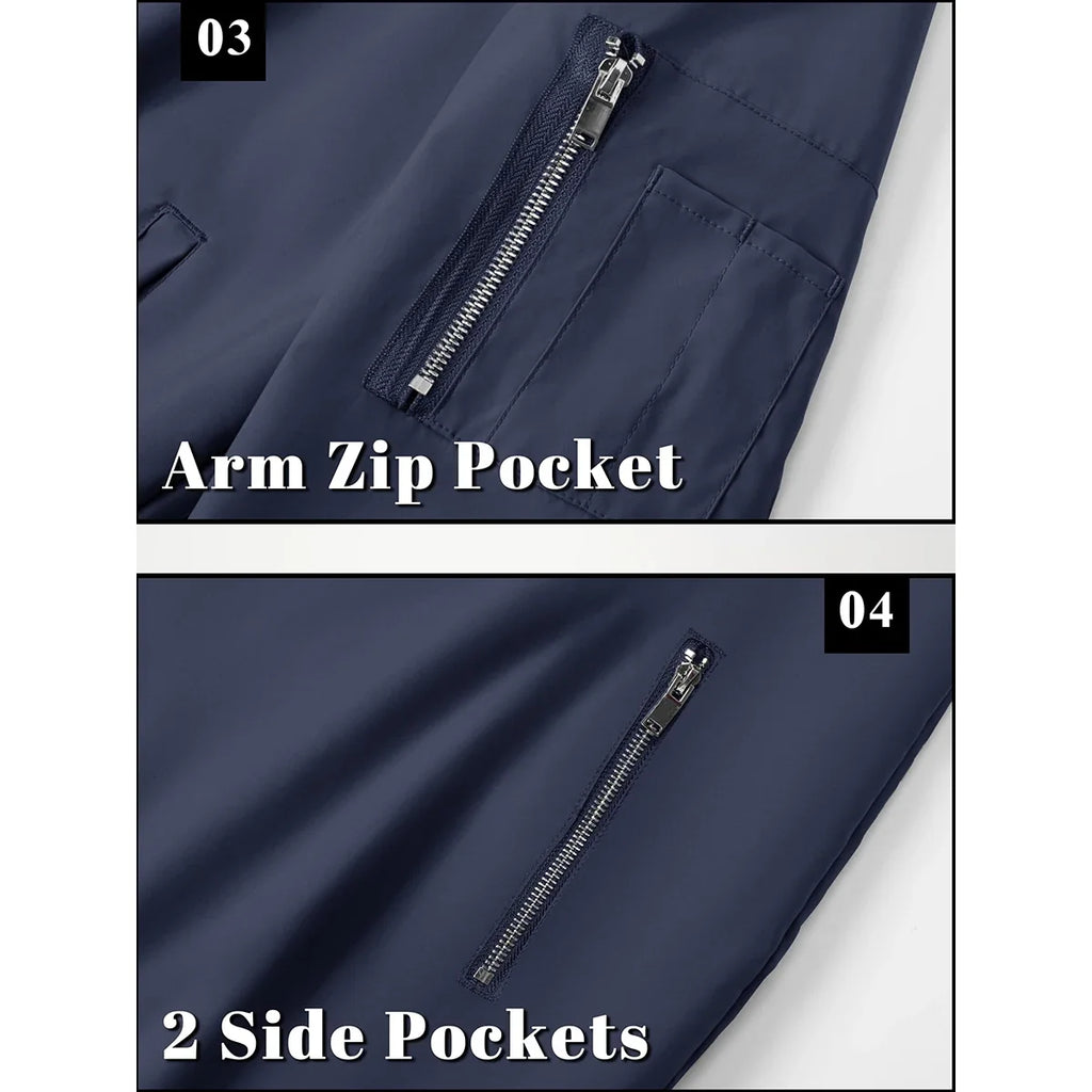 Men's Bomber Jacket Summer Autumn Thin Lightweight Casual Windbreaker Multi-pockets Full Zip Up Varsity Baseball Jacket