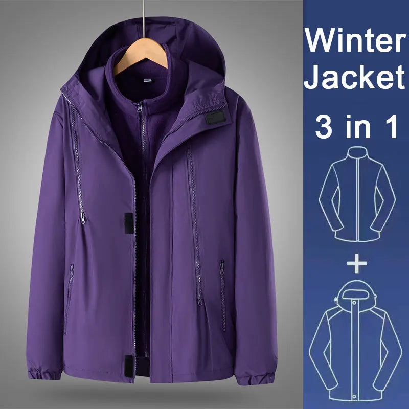 Women Three-in-One Detachable Autumn Winter Outdoor Climbing Windbreaker Windproof Waterproof Fleece Lined Jacket Coat Man Coats