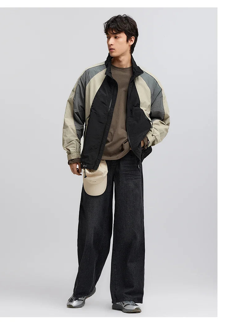 Jacket Men American Vintage Sports Style Outerwear 2025 Spring New Outdoor Color-blocked Top Loose