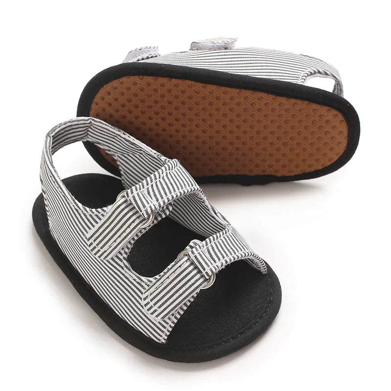 Baby's First Step Sandals 0-1 Year Old Boy Striped Soft Soled Sandals Breathable and Non Slip Frst Pair Of Walking Shoes