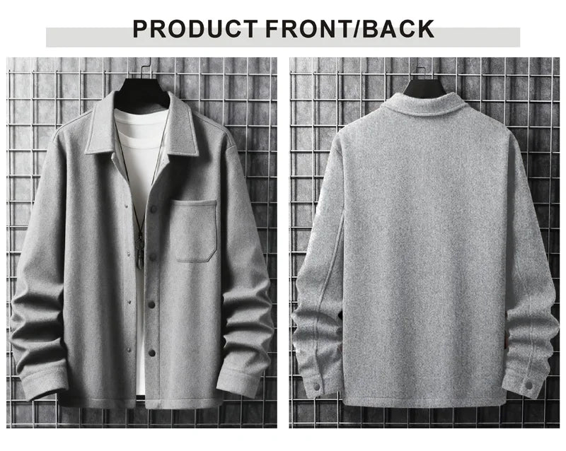 Men's Polyester Brushed Jacket, Lapel Button/Zipper Coat with Pocket, Comfortable Casual Autumn Winter Office Business Wear
