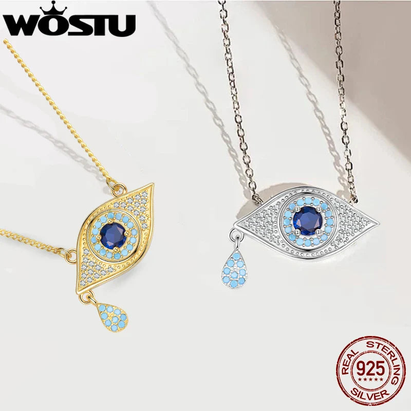 925 Sterling Silver Evil Eye Necklace 18K Gold Plated Teardrop Pendant Blue Zirconium Turkish Protection Jewelry for Women