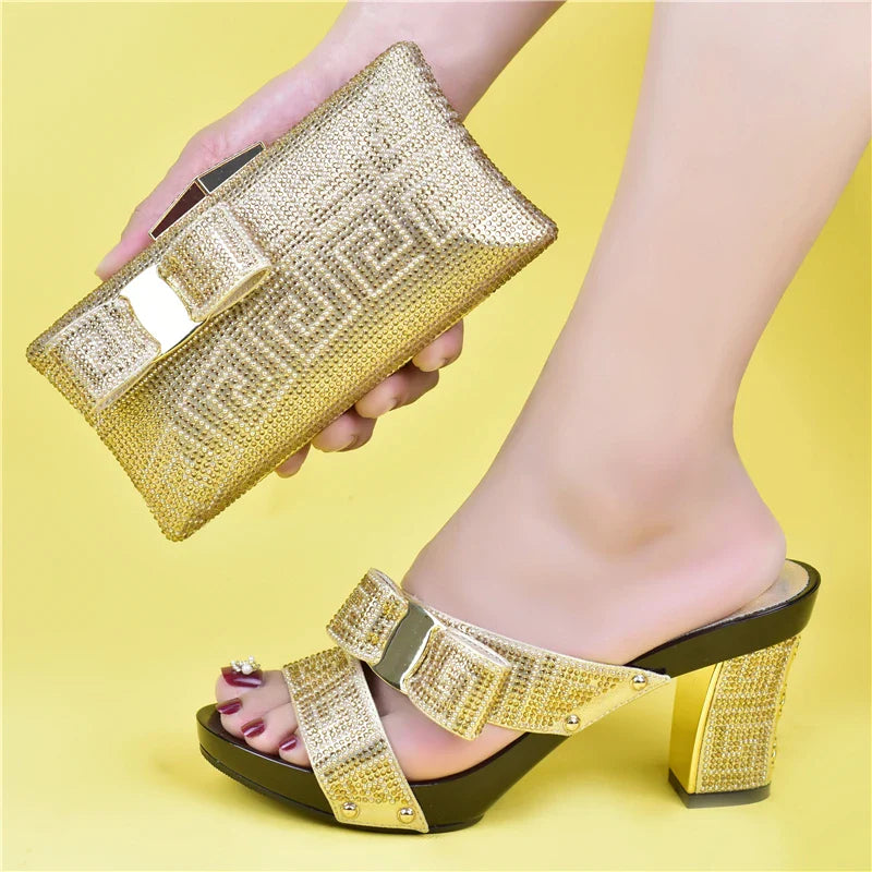 Party Shoe and Bag Sets Black Color Women Matching Shoes and Bag Set