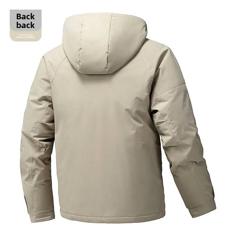 Thick Padded Waterproof Jacket Men Outdoor Softshell Zip Up Hooded Jacket Windbreaker Hiking Camping Coat Autumn Winter Overcoat