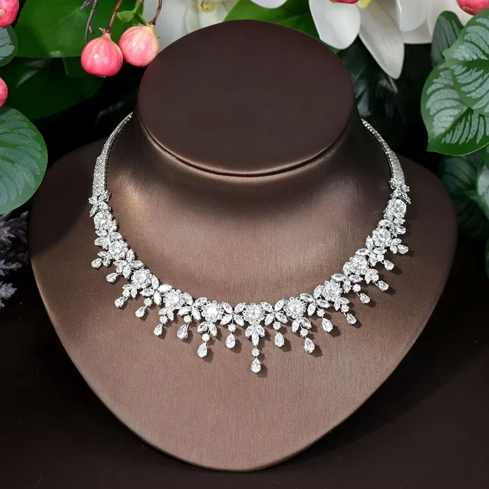 Leaf Water Drop 4pcs Necklace Pendant Set for Women Cubic Zirconia Dubia Nigeria Bridal Wedding Jewelry Set Bijoux S-351