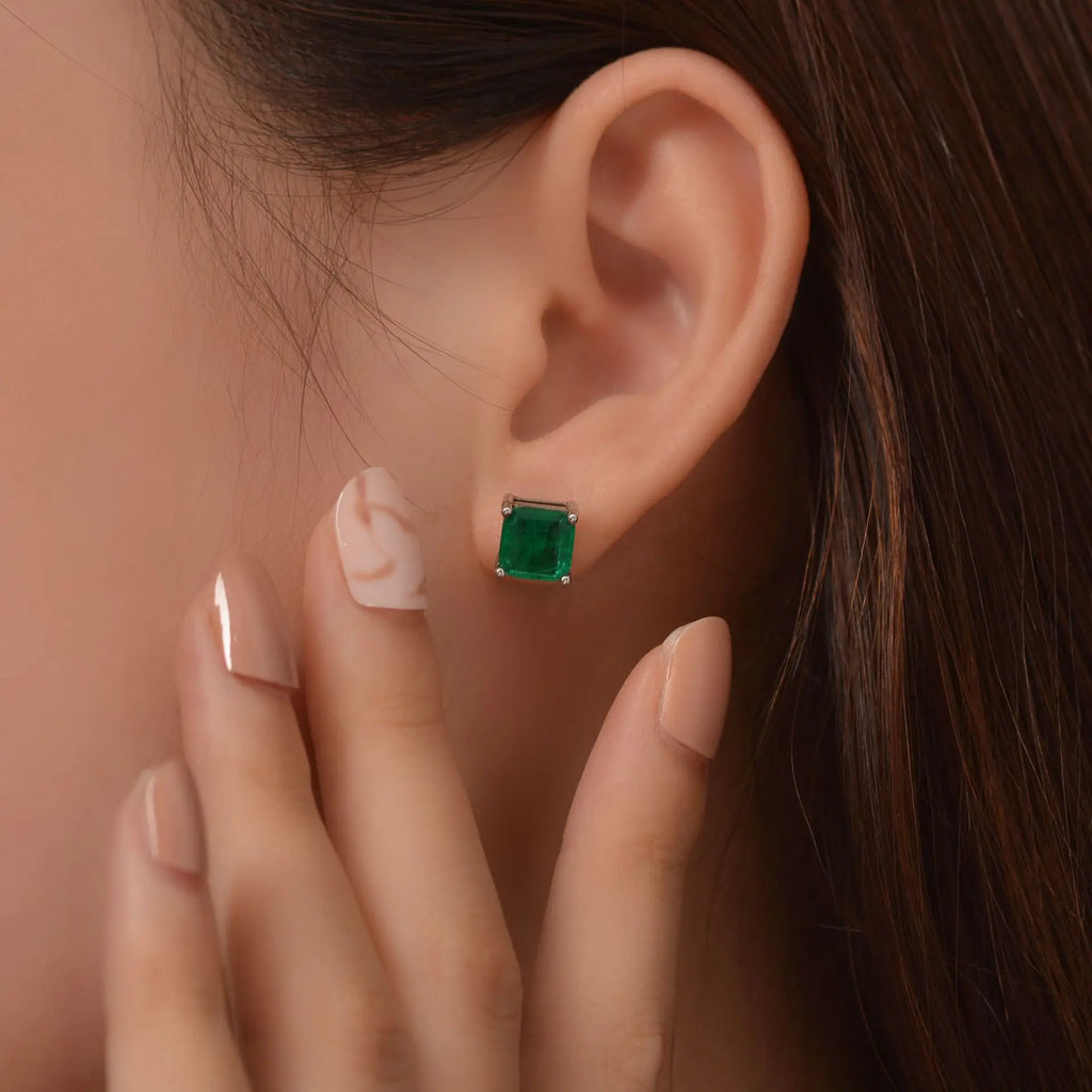 7*7mm emerald Stud Earrings for Women S925 Sterling Silver Lab Paraiba Tourmaline Gemstone Wedding Earrings Fine jewelry