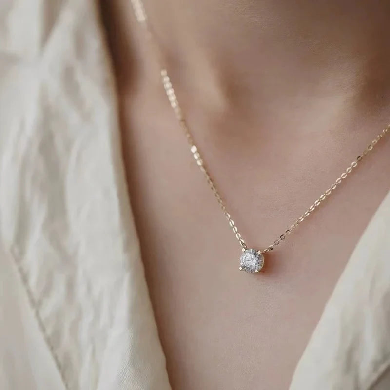 S925 Pure silver 18k gold pendant Multi-functional single diamond necklace with six claws Zircon necklace for women  gift