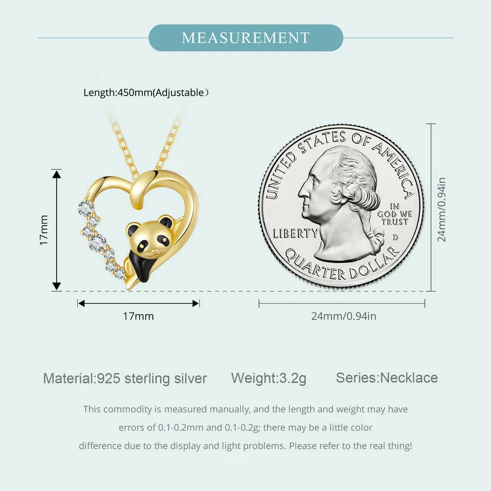 925 Sterling Silver Baby Panda Crystal Necklace Enamel Cute Animal Charm Chain Link for Women Gift 17.71'' SCN453