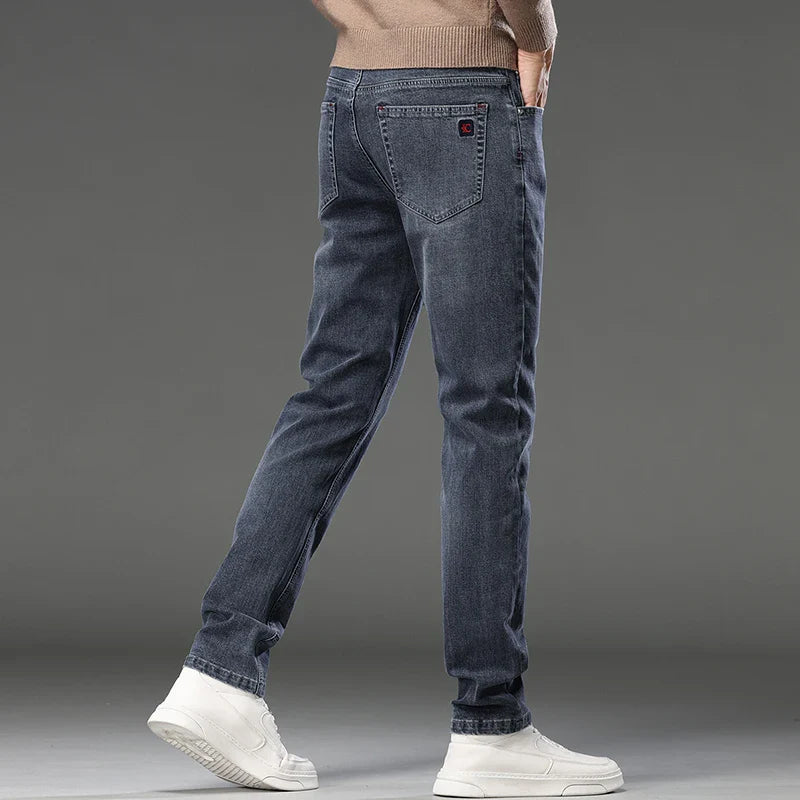 2026 New Men's Slim Fit Straight Leg Jeans European Style Versatile Business Casual Stretchy Long Pants