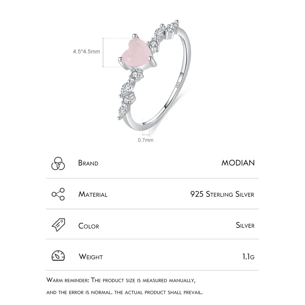 925 Sterling Silver Elegant Pink Crystal Heart Finger Rings For Women Birthday Romantic Gift Fine Jewelry Accessories