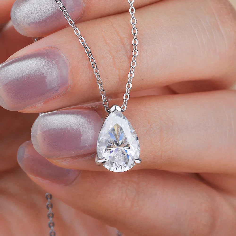 1-4CT Water Drop Moissanite Pendant Necklace Women 925 Sterling Silver Round/Sharp Claw Lab Diamond Pendant Neck Chain