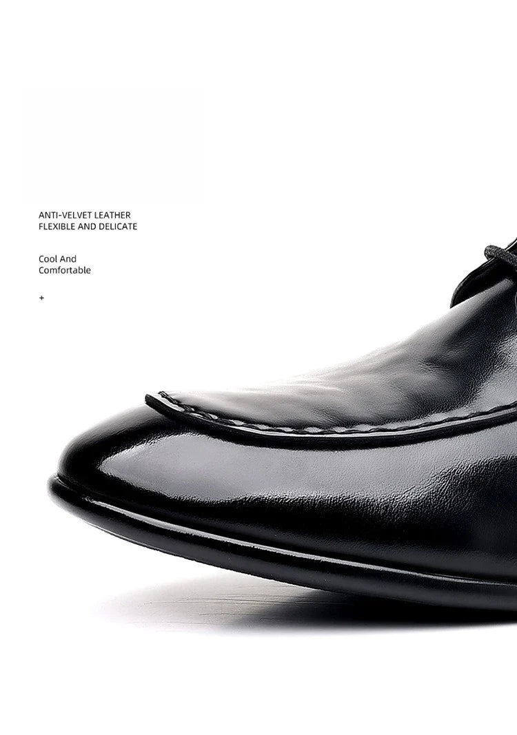 Spring Autumn New Pointed Toe Leather Shoes Men Fashion Business Casual Shoe Male Lace Designer Solid Color Wedding Shoes Man