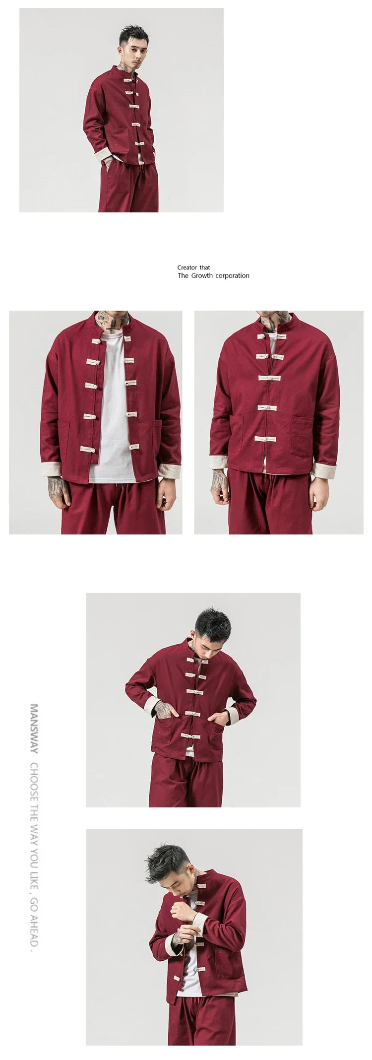 Kung Fu Coat Man Chinese Traditional Retro Autmn Long Sleeve Tang Suit Mandarin Collar Buckle Jacket Men Oriental Cotton Shirt