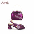 Purple Color Peep Toe Ladies Shoes Matching Bag Set