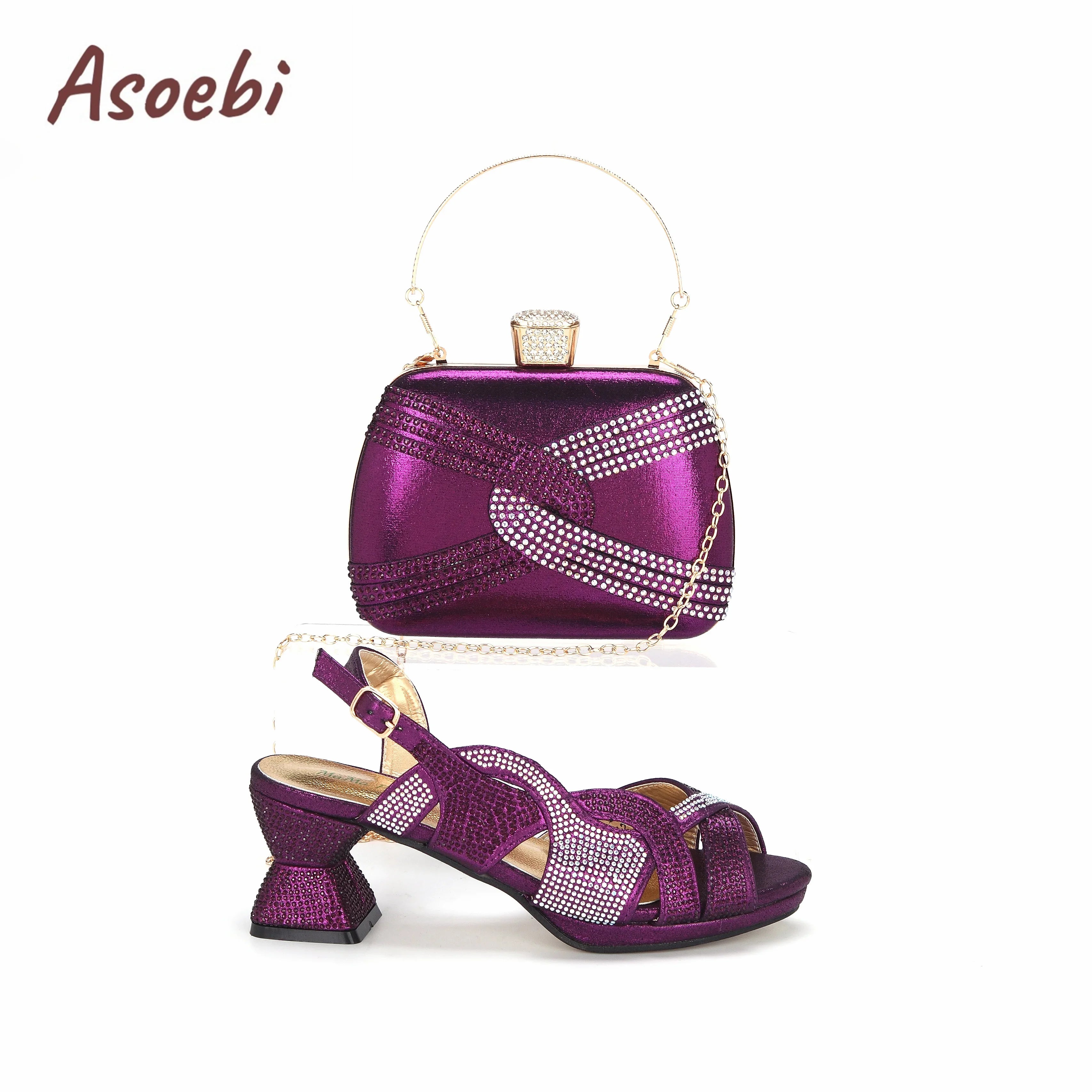 Purple Color Peep Toe Ladies Shoes Matching Bag Set