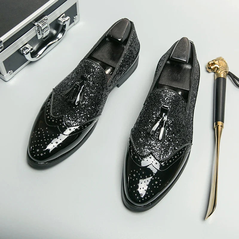 Business Dress Shoes Men's Oxfords Genuine Leather Pointy Toe Lace Up High Quality Office Wedding Formal Shoes For Men Gold