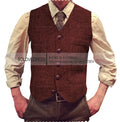 V Neck Men's Suits Vest  Herringbone Tweed  Formal Business Waistcoat Vest For Men For Wedding