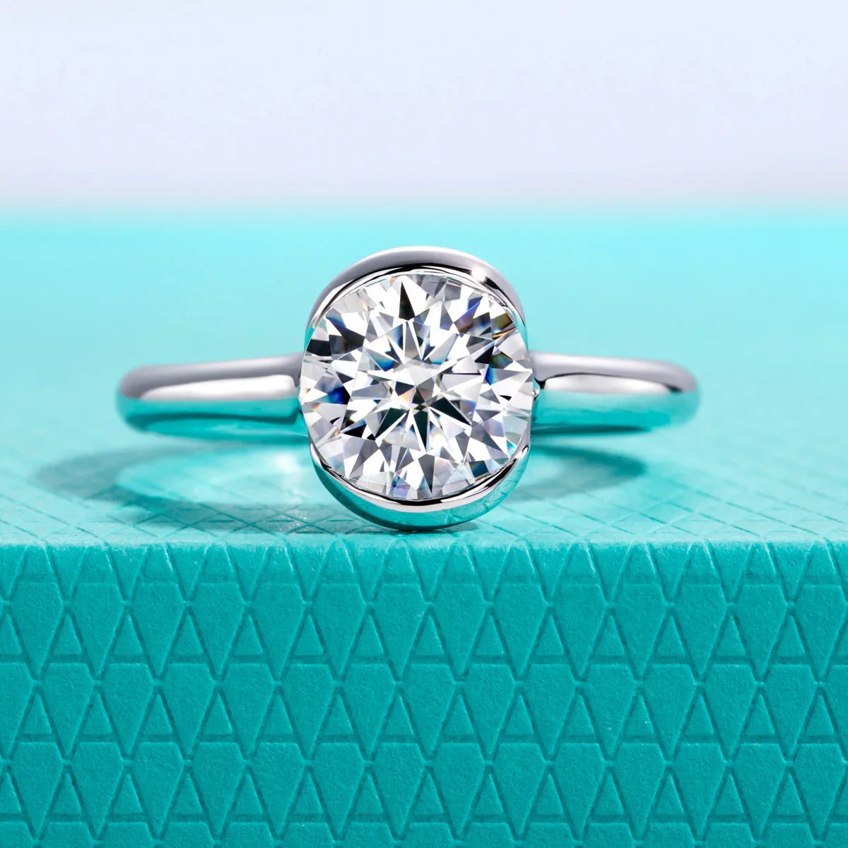 2ct D Color Moissanite Engagement Ring 925 Sterling Silver Half Bezel Setting Solitaire Promise Rings for Women Gifts