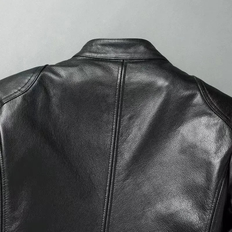 Genuine Leather Jacket Men 100%Cowhide Slim Fit Stand Collar Autumn Winter Cycling Casual Real Leather Cotton Padded Jacket Man