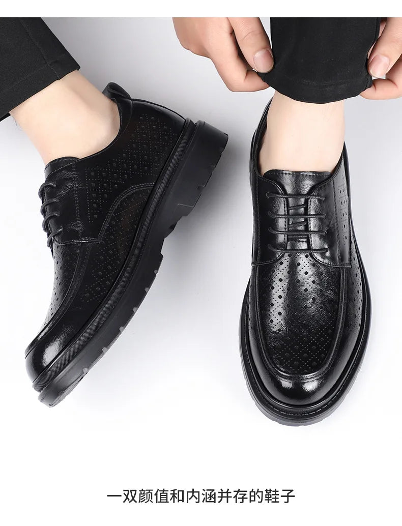 British Style Business Derby Shoes for Men Spring Summer Breathable Dress Shoes Male Fashion Casual Leather Wedding Shoe Man