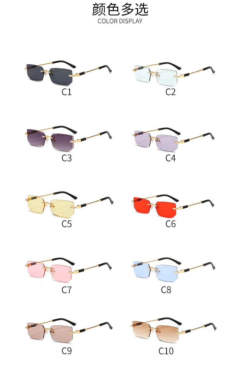 Fashion Rimless Rectangle Sunglasses Popular Women Men Shades Small Square Sun Glasses For Female Male Summer Traveling glasses
