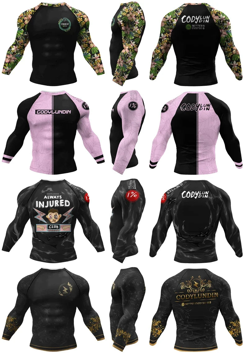 Polyester Sublimation High Elastic Bjj Rash Guard No Gi MMA  Jiu Jitsu Fighting Grappling Compression Shirt OEM Gym Fitness Tops