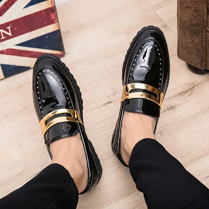 Fashion Classic Thick Sole Men's Penny Loafers Slip-On Business Dress Shoes Gentleman Metal Buckle Formal Black Shoes