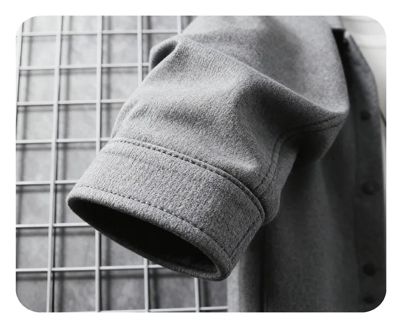 Men's Polyester Brushed Jacket, Lapel Button/Zipper Coat with Pocket, Comfortable Casual Autumn Winter Office Business Wear