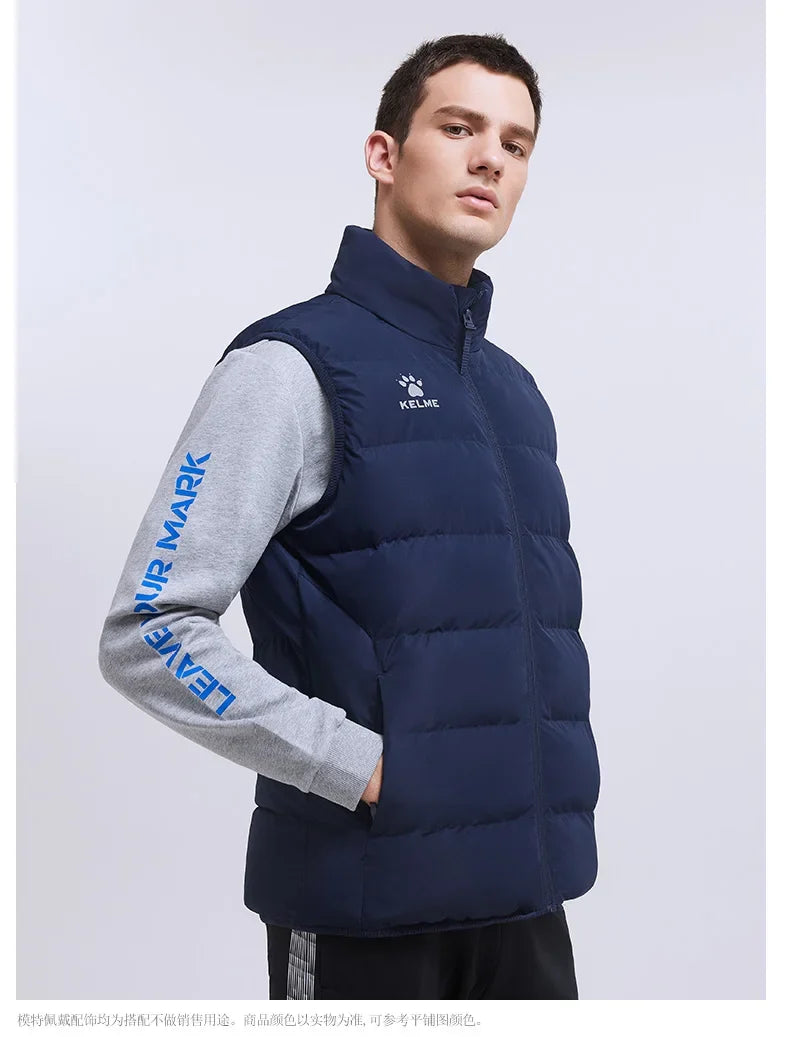 Men Winter Down Vest Sport Training Lightweight Waterproof Outwear Short Stand Collar Casual Coat Windproof Warm Jacket