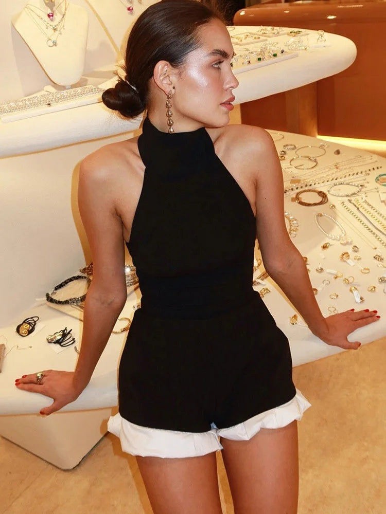 Tossy Ruffled Patchwork Sexy Rompers Female Patchwork Off-Shoulder High Waist Contrast Summer 2025 Women's Jumpsuit Bodysuits