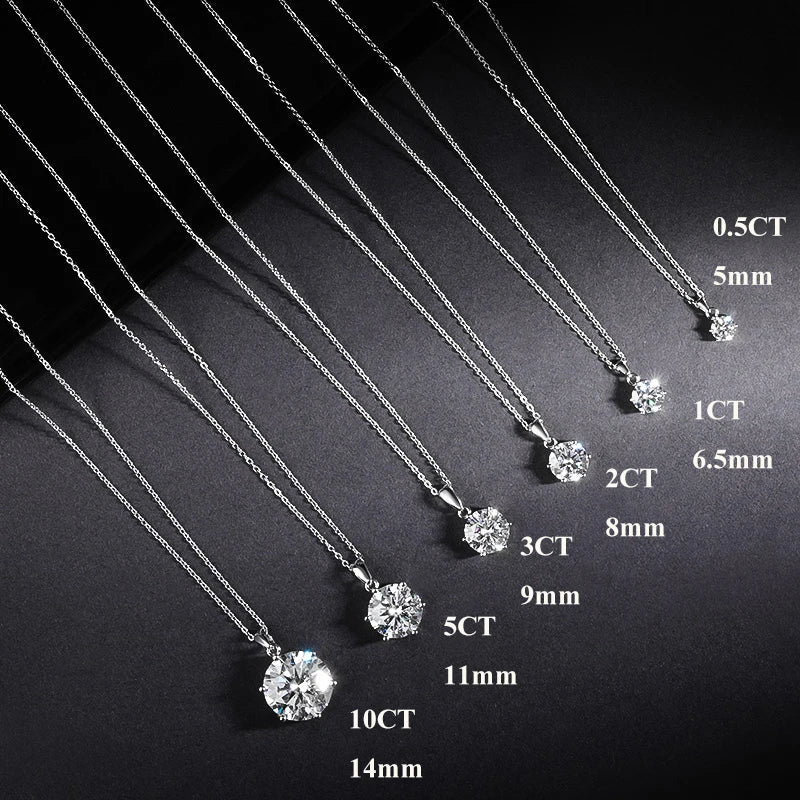 1 2 Carat Real Moissanite Pendant Necklace For Women 6 Prong 100% 925 Sterling Silver Wedding Party Bridal Fine Jewelry